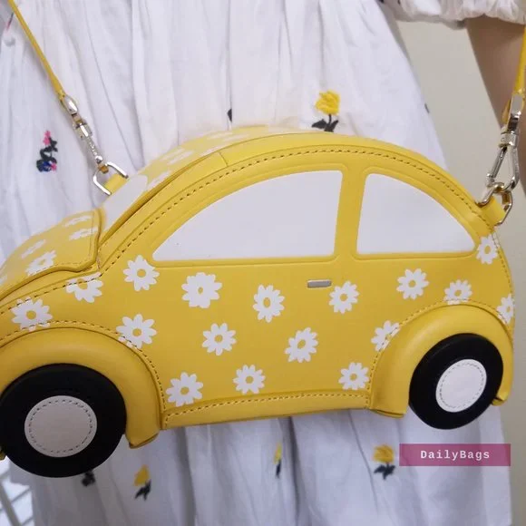 BEAUTIFUL BAG KATE SPADE BEEP BEEP BEETLE FLORAL WHITE YELLOW CAR CROSSBODY - Picture 9 of 12